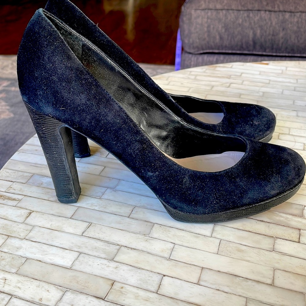 Franco Sarto Black suede platform pumps. 4” heels.